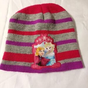 Disney Frozen Pink Purple Striped Hat‎ Beanie OS Elsa Anna
